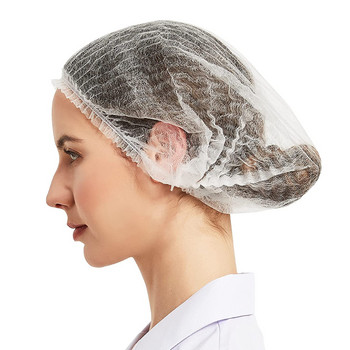 100PCS Шапки за коса за еднократна употреба 21\'\' нетъкан Bouffant Hair Net Mob Caps Еластична капачка за глава за храна Салон за красота Спа Готварство