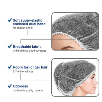 100PCS Шапки за коса за еднократна употреба 21\'\' нетъкан Bouffant Hair Net Mob Caps Еластична капачка за глава за храна Салон за красота Спа Готварство