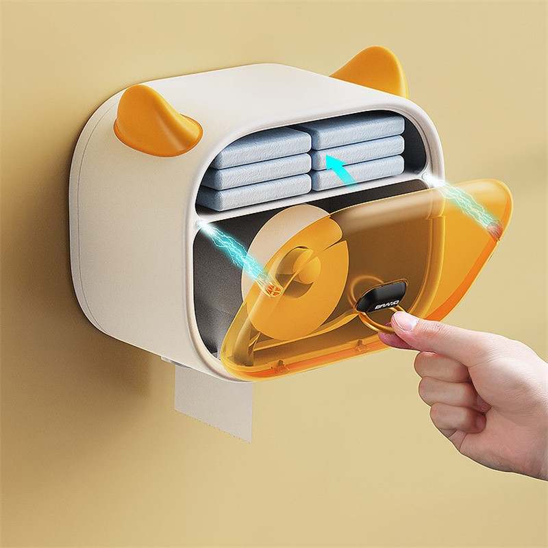 Little Devil Style pie sienas stiprināms bezperforējams salvešu kastīte, viegla luksusa rullīšu papīra turētājs, pārnēsājams tualetes papīra kastes vannas istabas plaukts