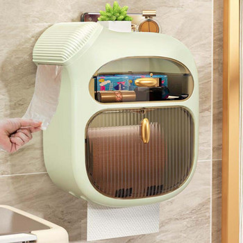 Монтиран на стена държач за тоалетна хартия Водоустойчив държач за хартиени кърпи Съхранение на торби за боклук Поставка за тоалетна ролка Домашни аксесоари за баня