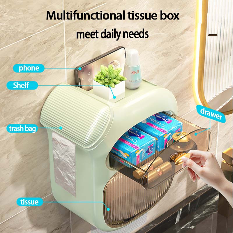 Pie sienas stiprināms tualetes papīra turētājs Ūdensnecaurlaidīgs papīra dvieļu turētājs Atkritumu maisa uzglabāšana Tualetes ruļļu turētājs Mājas Vannas istabas piederumi