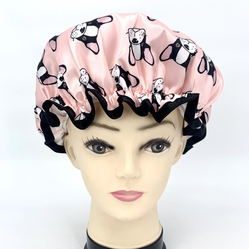 Digital Printed poliestera satīna auduma divslāņu dušas cepures suņiem 1 izmērs der visiem