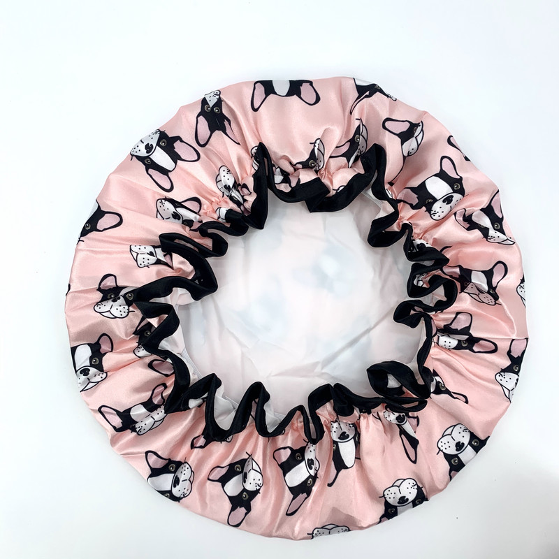 Digital Printed poliestera satīna auduma divslāņu dušas cepures suņiem 1 izmērs der visiem