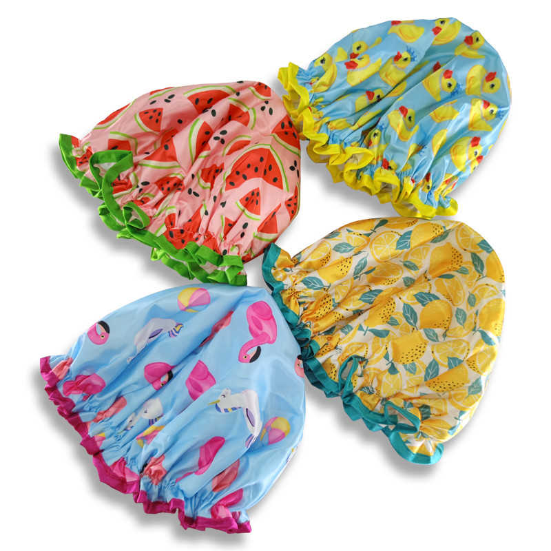 Dvoslojne kape za tuširanje s digitalnim tiskom od poliesterske satenske tkanine, voće i crtani film 1 veličine odgovaraju svima