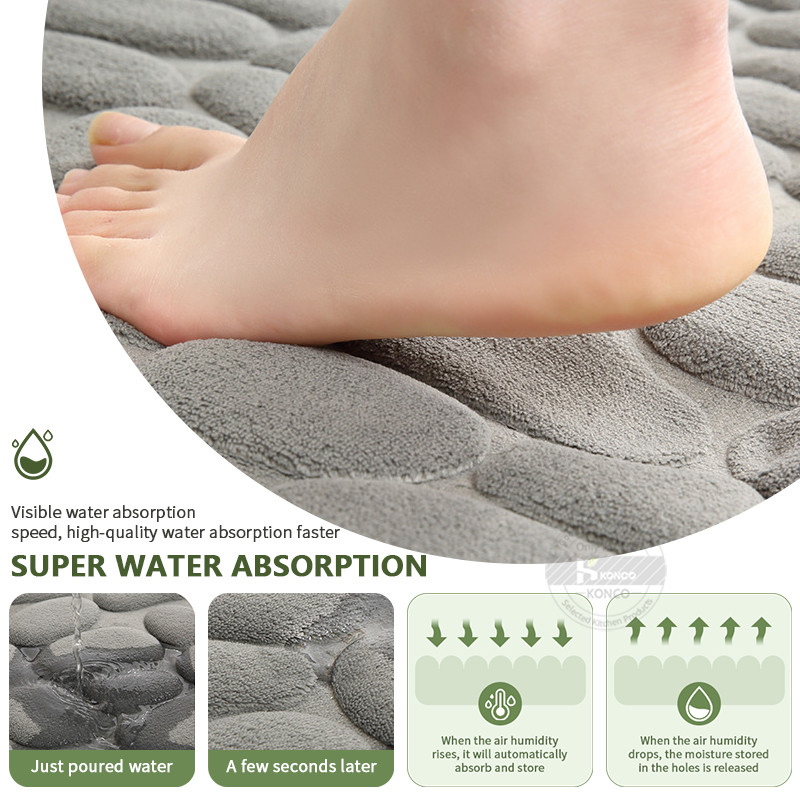 Prostirka za kupanje od kaldrme Protuklizni tepih za tuširanje Mekana podloga za noge Reljefni kupaonski tepisi Memorijska pjena Kupaonska prostirka koja upija brzo se suši