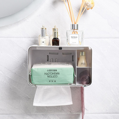 Pie sienas stiprināms divslāņu tualetes papīra turētājs, ūdensnecaurlaidīgs audumu glabāšanas kastīte tualetes rullopapīra statīvs plaukts vannas istabas piederumi