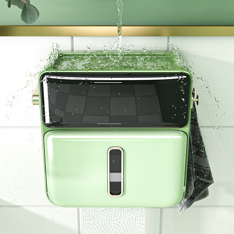 Pie sienas stiprināms divslāņu tualetes papīra turētājs, ūdensnecaurlaidīgs audumu glabāšanas kastīte tualetes rullopapīra statīvs plaukts vannas istabas piederumi