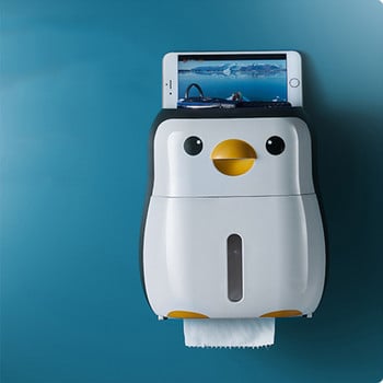 Penguin Държач за тоалетна хартия Творчески преносим водоустойчив монтиран на стена кутия за съхранение Тава Кутия за кърпички Органайзер Аксесоари за баня