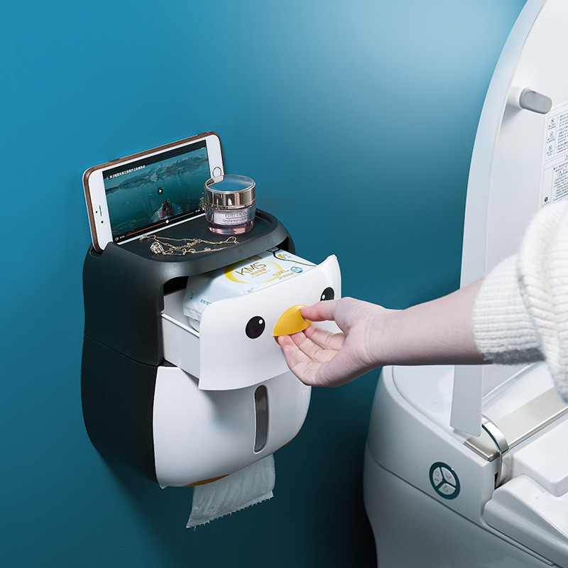 Penguin tualetes papīra turētājs Radošs pārnēsājams ūdensnecaurlaidīgs sienas glabāšanas kastes paplāte salvešu kastes organizators vannas istabas piederumi