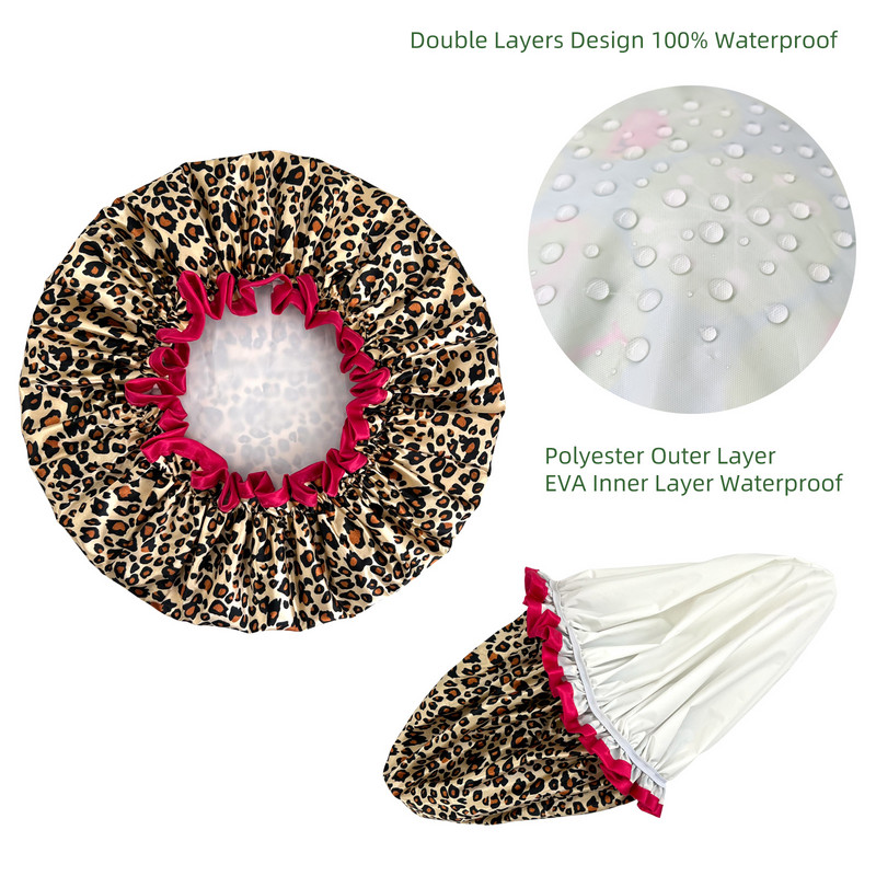 1PC Ūdensizturīgs dušas vāciņš Divslāņu matu pārklājums Salons Elastīga bieza cepure sievietēm Vannas cepure atkārtoti lietojama satīna motora pārsegu modes jaunums