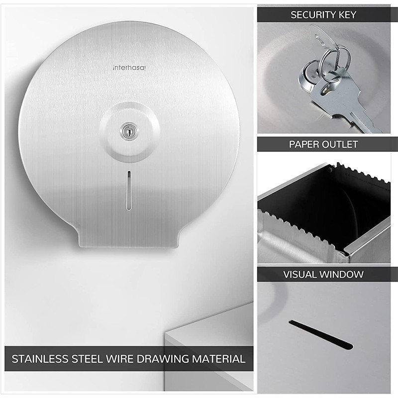 304 Nerūsējošā tērauda tualetes papīra dvieļu dozators sienas stiprinājums Jumbo roll tualetes salvešu papīra dozators tualetes papīra taustiņu slēdzene