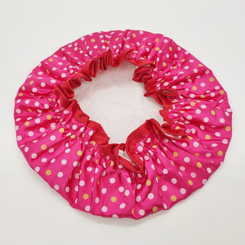 Augstas kvalitātes poliestera satīna auduma divslāņu punktu apdruka dušas cepurēm