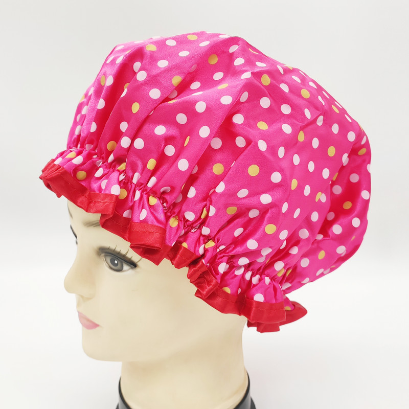 Augstas kvalitātes poliestera satīna auduma divslāņu punktu apdruka dušas cepurēm