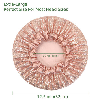 Exceyes луксозна блестяща шапка за душ за жени - Водоустойчива, модерна, многократна шапка за душ за дълга коса