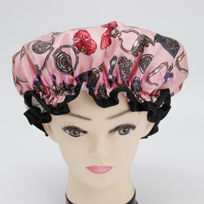 Visokokvalitetne poliesterske satenske dvoslojne kape za tuširanje za žene koje se mogu ponovno koristiti, 26 dostupnih artikala