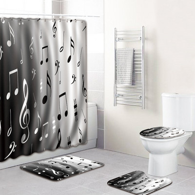 Vannas paklājiņa un dušas aizkaru komplekts vannas istabā HomeDecor Toilet paklāju komplekts AntiSlip ūdensizturīgs mūzikas notis Drukas kāju paklāju komplekts