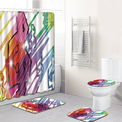 Vannas paklājiņa un dušas aizkaru komplekts vannas istabā HomeDecor Toilet paklāju komplekts AntiSlip ūdensizturīgs mūzikas notis Drukas kāju paklāju komplekts