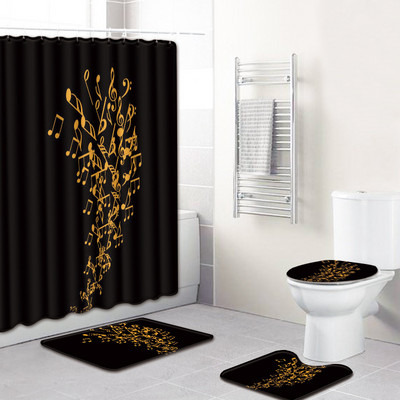 Vannas paklājiņa un dušas aizkaru komplekts vannas istabā HomeDecor Toilet paklāju komplekts AntiSlip ūdensizturīgs mūzikas notis Drukas kāju paklāju komplekts