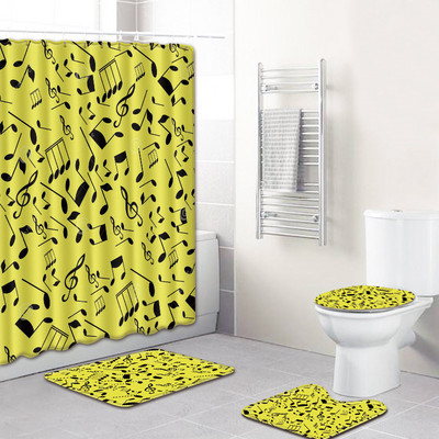 Vannas paklājiņa un dušas aizkaru komplekts vannas istabā HomeDecor Toilet paklāju komplekts AntiSlip ūdensizturīgs mūzikas notis Drukas kāju paklāju komplekts