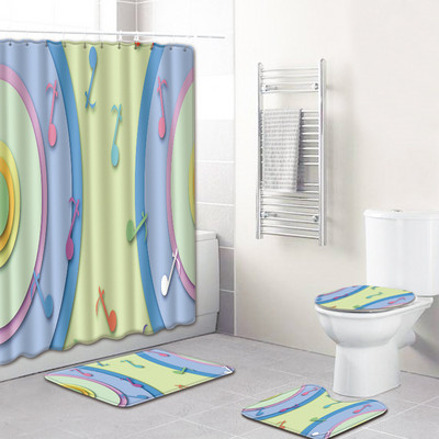 Vannas paklājiņa un dušas aizkaru komplekts vannas istabā HomeDecor Toilet paklāju komplekts AntiSlip ūdensizturīgs mūzikas notis Drukas kāju paklāju komplekts