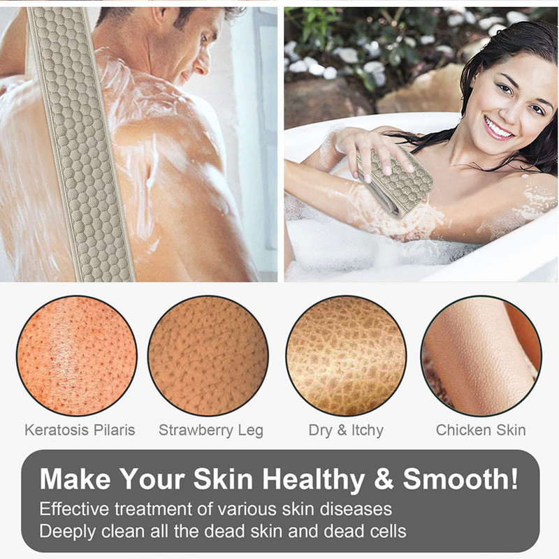 Pīlings muguras skruberis Divpusējs dvieļu dušas birstes vannas josta ar rokturiem Ķermeņa skrubja siksniņa atmirušās ādas tīrīšanas rīks