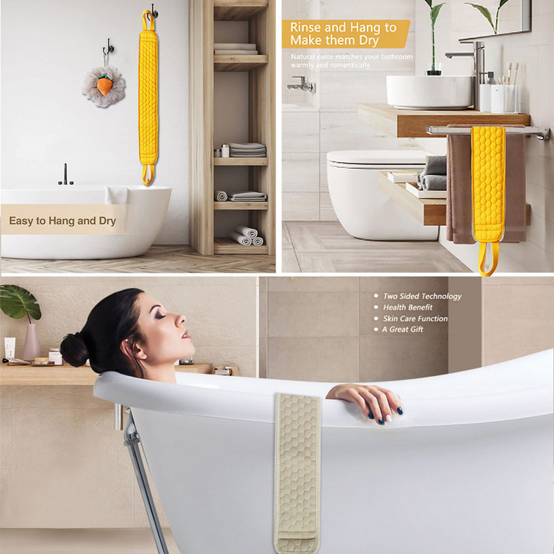 Pīlings muguras skruberis Divpusējs dvieļu dušas birstes vannas josta ar rokturiem Ķermeņa skrubja siksniņa atmirušās ādas tīrīšanas rīks