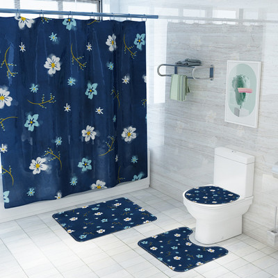 Prostirka za kupaonicu i set vodootpornih zavjesa za tuširanje Kupaonski tepih s ispisom cvijeća Microsoft WC prostirka Set protivkliznih podnih tepiha