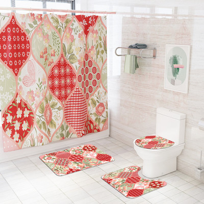 Prostirka za kupaonicu i set vodootpornih zavjesa za tuširanje Kupaonski tepih s ispisom cvijeća Microsoft WC prostirka Set protivkliznih podnih tepiha