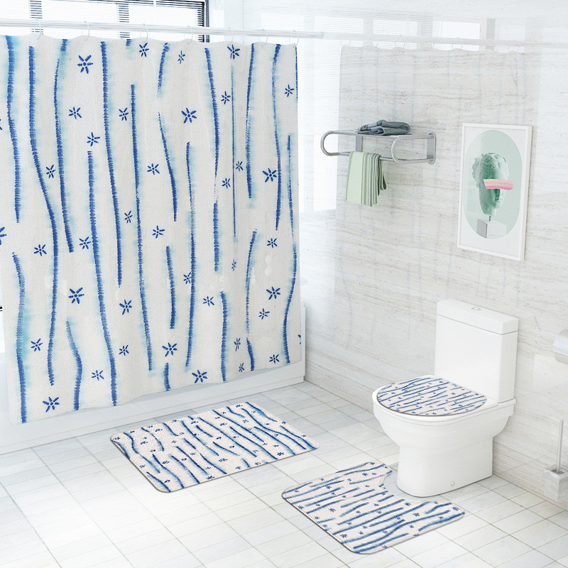 Prostirka za kupaonicu i set vodootpornih zavjesa za tuširanje Kupaonski tepih s ispisom cvijeća Microsoft WC prostirka Set protivkliznih podnih tepiha