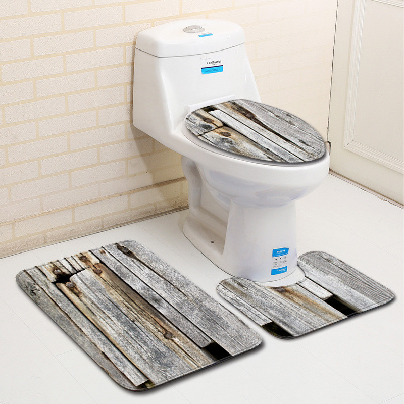 Zeegle 3kom tepiha za kupaonicu Drveni otisci za kupaonicu 3kom prostirki za WC Upijajuće prostirke za kupaonicu Poklopac za WC školjku Otirači