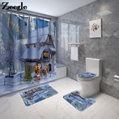 Karikatūra Moderns Ziemassvētku vannas paklājs Vannas istabas paklāju paklāju komplekts Ziemassvētku mājas dekors Tualetes sēdekļa pārklājs Paklājiņš Vannas istabas paklājs