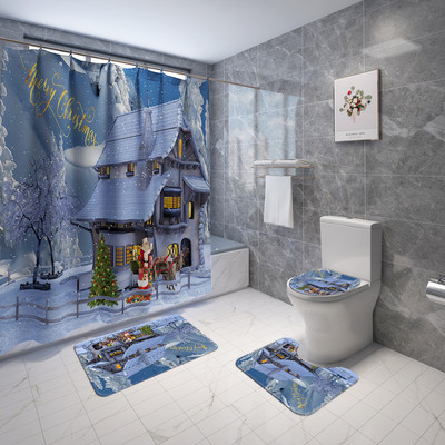 Karikatūra Moderns Ziemassvētku vannas paklājs Vannas istabas paklāju paklāju komplekts Ziemassvētku mājas dekors Tualetes sēdekļa pārklājs Paklājiņš Vannas istabas paklājs