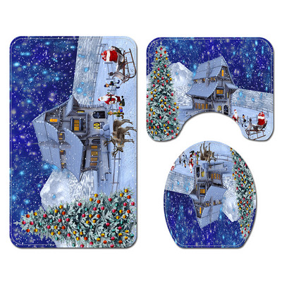 Karikatūra Moderns Ziemassvētku vannas paklājs Vannas istabas paklāju paklāju komplekts Ziemassvētku mājas dekors Tualetes sēdekļa pārklājs Paklājiņš Vannas istabas paklājs