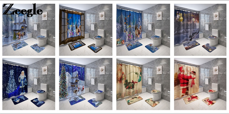 Karikatūra Moderns Ziemassvētku vannas paklājs Vannas istabas paklāju paklāju komplekts Ziemassvētku mājas dekors Tualetes sēdekļa pārklājs Paklājiņš Vannas istabas paklājs