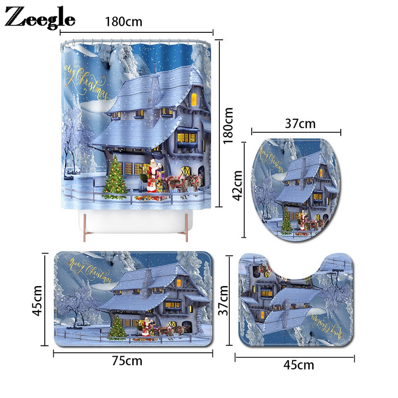 Karikatūra Moderns Ziemassvētku vannas paklājs Vannas istabas paklāju paklāju komplekts Ziemassvētku mājas dekors Tualetes sēdekļa pārklājs Paklājiņš Vannas istabas paklājs