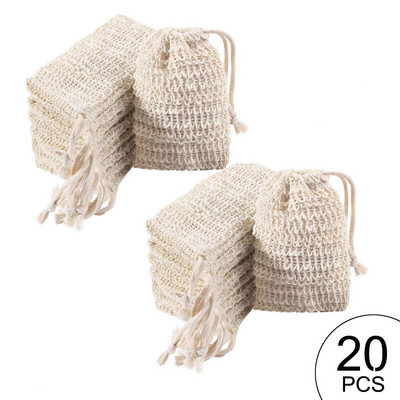 30 gab. ziepju pīlinga maisiņi, dabīgs sizala ziepju saudzētājs, rokām gatavoti ziepju burbuļu maisiņi, pīlinga tīkla ziepju maisiņi ar aukliņu