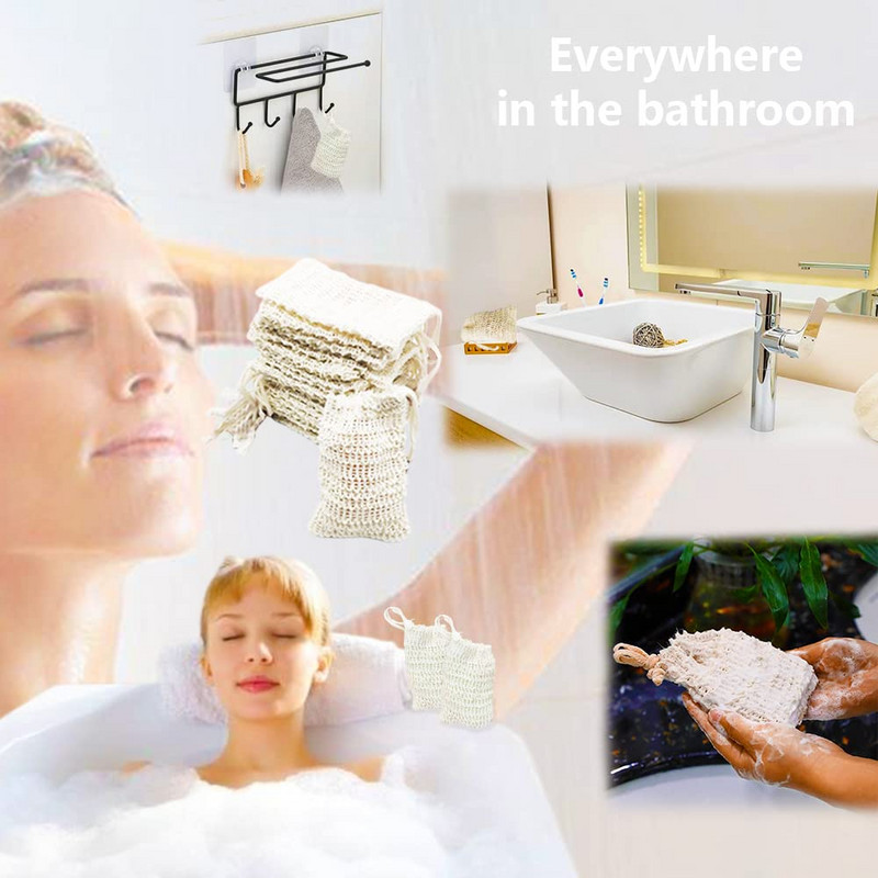 30 gab. ziepju pīlinga maisiņi, dabīgs sizala ziepju saudzētājs, rokām gatavoti ziepju burbuļu maisiņi, pīlinga tīkla ziepju maisiņi ar aukliņu