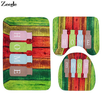 Zeegle Wooden Board Printing Тоалетна Комплект подложки за баня Противоплъзгащ подов килим за баня Водопоглъщащи килими за баня Килими