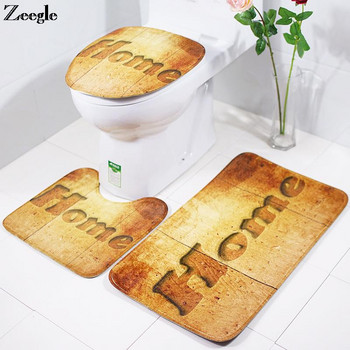 Zeegle Wooden Board Printing Тоалетна Комплект подложки за баня Противоплъзгащ подов килим за баня Водопоглъщащи килими за баня Килими