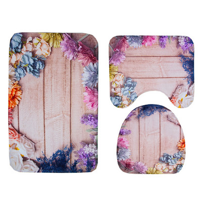 Zeegle koka dēļu apdruka tualetes vannas paklāja komplekts pretslīdošs grīdas paklājs vannas istabai ūdeni absorbējoši vannas istabas paklāji