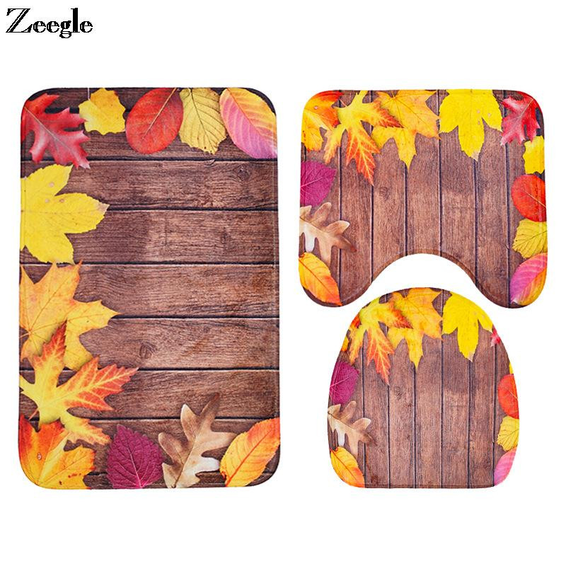 Zeegle koka dēļu apdruka tualetes vannas paklāja komplekts pretslīdošs grīdas paklājs vannas istabai ūdeni absorbējoši vannas istabas paklāji