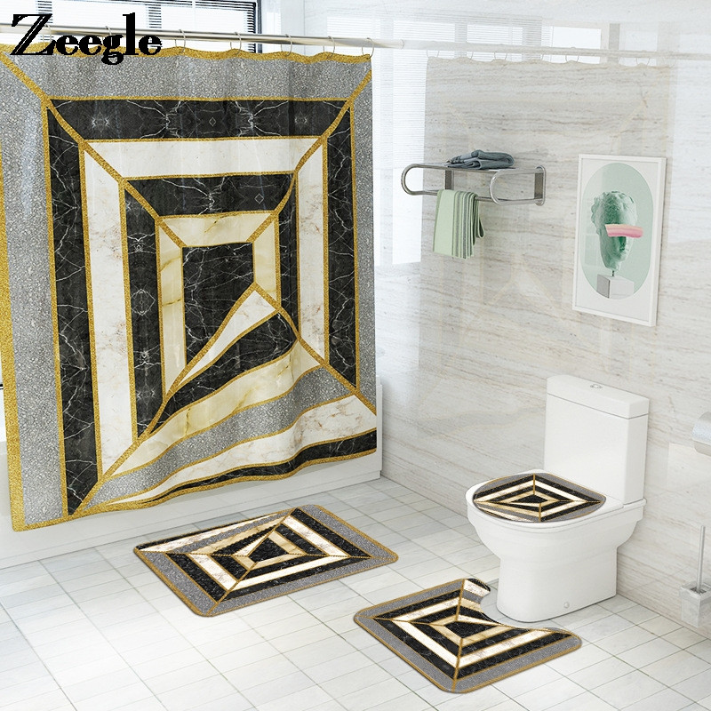 3D drukāšana Vannas istabas paklāja paklājs vannas paklājiņš un dušas aizkaru komplekts, absorbējošs U-veida tualetes paklājs, neslīdošs pēdu paklājiņa komplekts tualetes paklājiņš