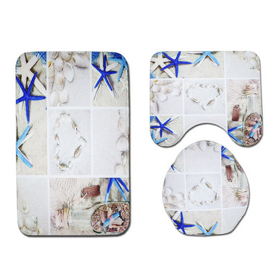 Zeegle Printed Ocean Animal vannas paklājiņa komplekts tualetes dušas aizkaru vāks tualetes pārvalks Pretslīdošs vannas istabas kāju paklājs, absorbējošs grīdas paklājs