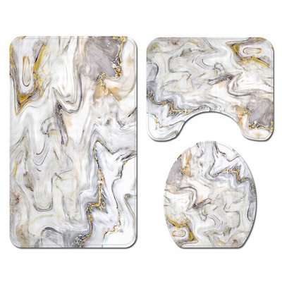 Vannas paklājiņš un ūdensnecaurlaidīgs dušas aizkaru komplekts ar marmora apdruku Tualetes paklāju komplekts Absorbējošs U-veida tualetes paklājs Pretslīdošs grīdas paklāja paklājs