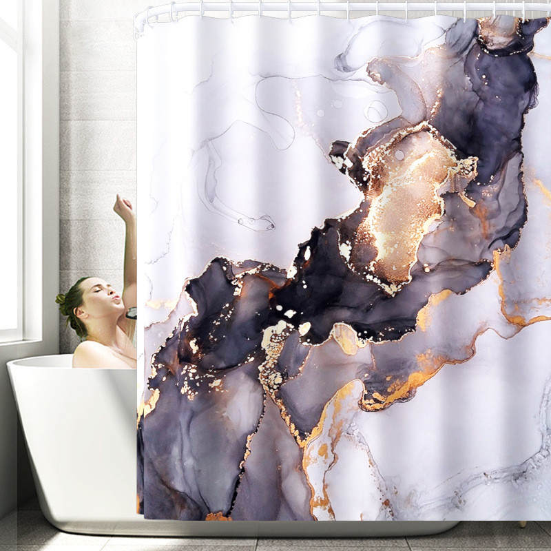 Vannas paklājiņš un ūdensnecaurlaidīgs dušas aizkaru komplekts ar marmora apdruku Tualetes paklāju komplekts Absorbējošs U-veida tualetes paklājs Pretslīdošs grīdas paklāja paklājs