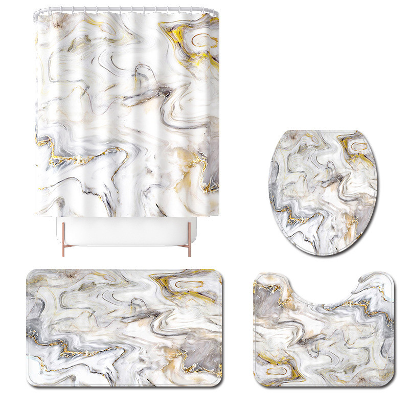 Vannas paklājiņš un ūdensnecaurlaidīgs dušas aizkaru komplekts ar marmora apdruku Tualetes paklāju komplekts Absorbējošs U-veida tualetes paklājs Pretslīdošs grīdas paklāja paklājs