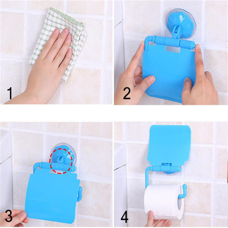 Sienā piestiprināmi papīra turētāji bez perforatora Plastmasas piesūcekņu uzglabāšanas statīvs Tualetes papīra ruļļa turētājs ar vāku Vannas istabas piederumi