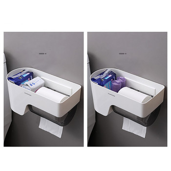GURET Водоустойчива кутия за кърпички с органайзер за торбички за боклук Многофункционален диспенсър за хартия на рула Без пробиви Тоалетна Аксесоари за баня