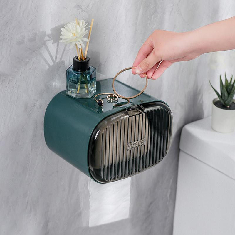Pie sienas stiprināma vannas istabas audu glabāšanas kaste Bez perforatora tualetes papīra turētāja kaste Universāli ūdensizturīgi rullīšu papīra organizatora plaukti