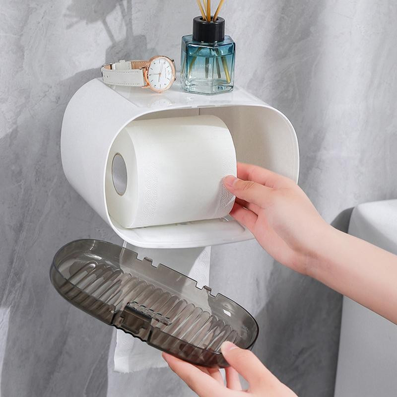 Pie sienas stiprināma vannas istabas audu glabāšanas kaste Bez perforatora tualetes papīra turētāja kaste Universāli ūdensizturīgi rullīšu papīra organizatora plaukti